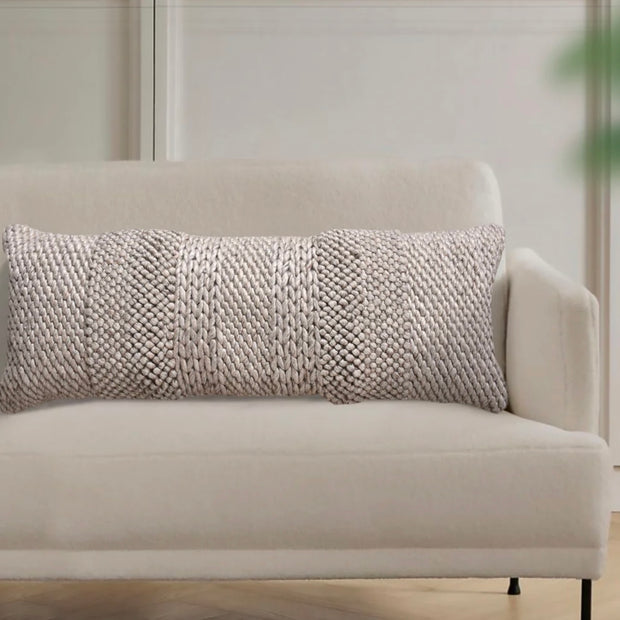 Anaya Home Textured Taupe Handwoven Pillow 14x40 With Down Insert