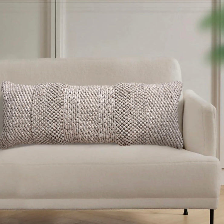 Anaya Home Textured Taupe Handwoven Pillow 14x40 With Down Insert