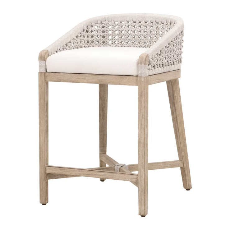 Essentials For Living Montecito Counter Stool~ White Speckle Round Rope, LiveSmart Peyton-Pearl With Natural Gray Mahogany Frame