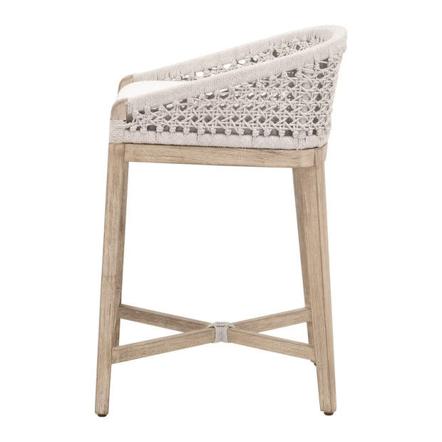 Essentials For Living Montecito Counter Stool~ White Speckle Round Rope, LiveSmart Peyton-Pearl With Natural Gray Mahogany Frame