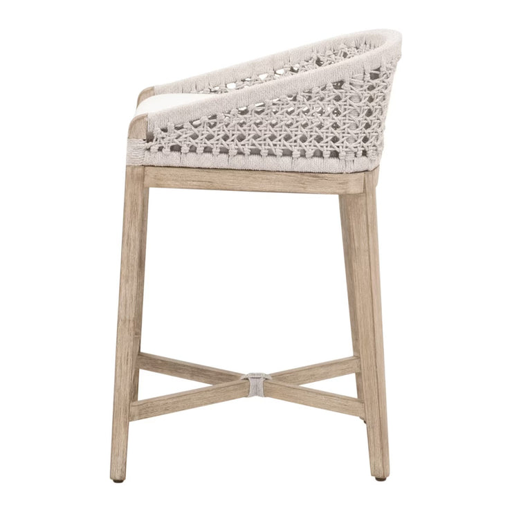 Essentials For Living Montecito Counter Stool~ White Speckle Round Rope, LiveSmart Peyton-Pearl With Natural Gray Mahogany Frame