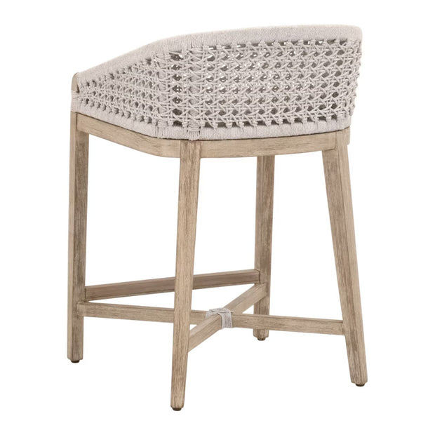 Essentials For Living Montecito Counter Stool~ White Speckle Round Rope, LiveSmart Peyton-Pearl With Natural Gray Mahogany Frame