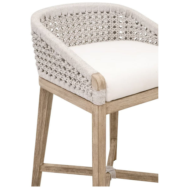 Essentials For Living Montecito Counter Stool~ White Speckle Round Rope, LiveSmart Peyton-Pearl With Natural Gray Mahogany Frame