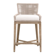 Essentials For Living Overlay Counter Stool ~ Oyster Twist Rope, LiveSmart Peyton-Pearl With Natural Gray Mahogany Frame