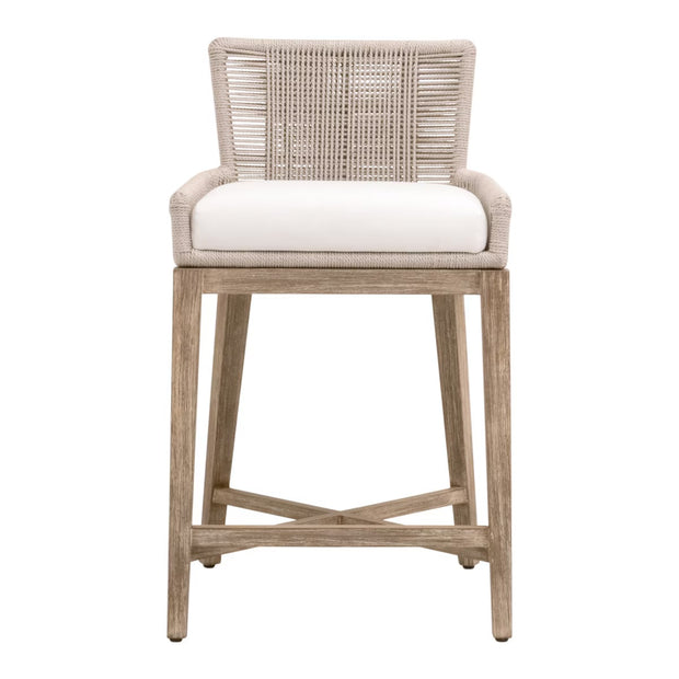 Essentials For Living Overlay Counter Stool ~ Oyster Twist Rope, LiveSmart Peyton-Pearl With Natural Gray Mahogany Frame