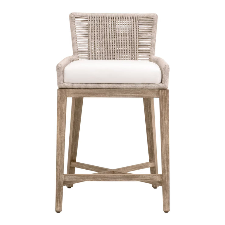 Essentials For Living Overlay Counter Stool ~ Oyster Twist Rope, LiveSmart Peyton-Pearl With Natural Gray Mahogany Frame