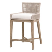 Essentials For Living Overlay Counter Stool ~ Oyster Twist Rope, LiveSmart Peyton-Pearl With Natural Gray Mahogany Frame
