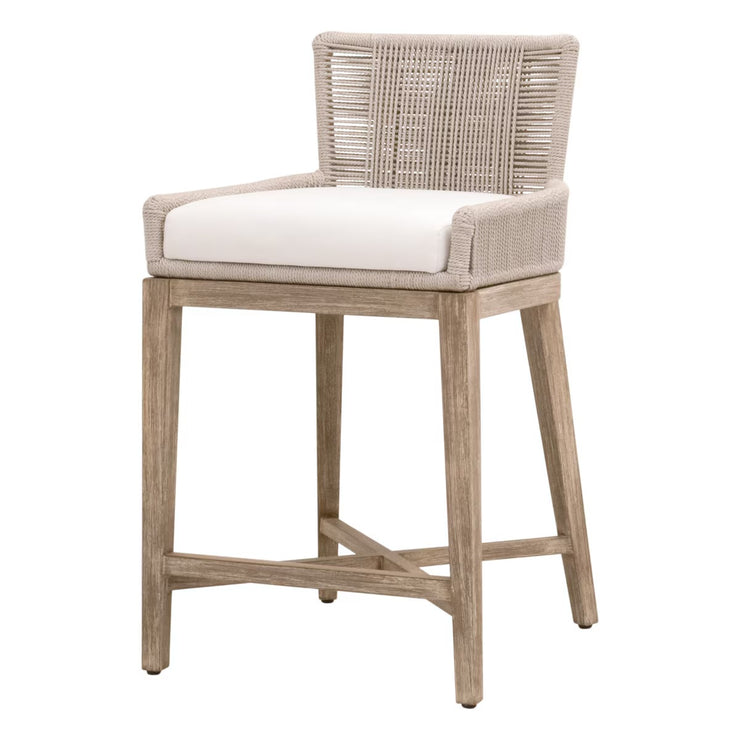 Essentials For Living Overlay Counter Stool ~ Oyster Twist Rope, LiveSmart Peyton-Pearl With Natural Gray Mahogany Frame