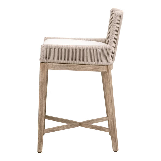 Essentials For Living Overlay Counter Stool ~ Oyster Twist Rope, LiveSmart Peyton-Pearl With Natural Gray Mahogany Frame