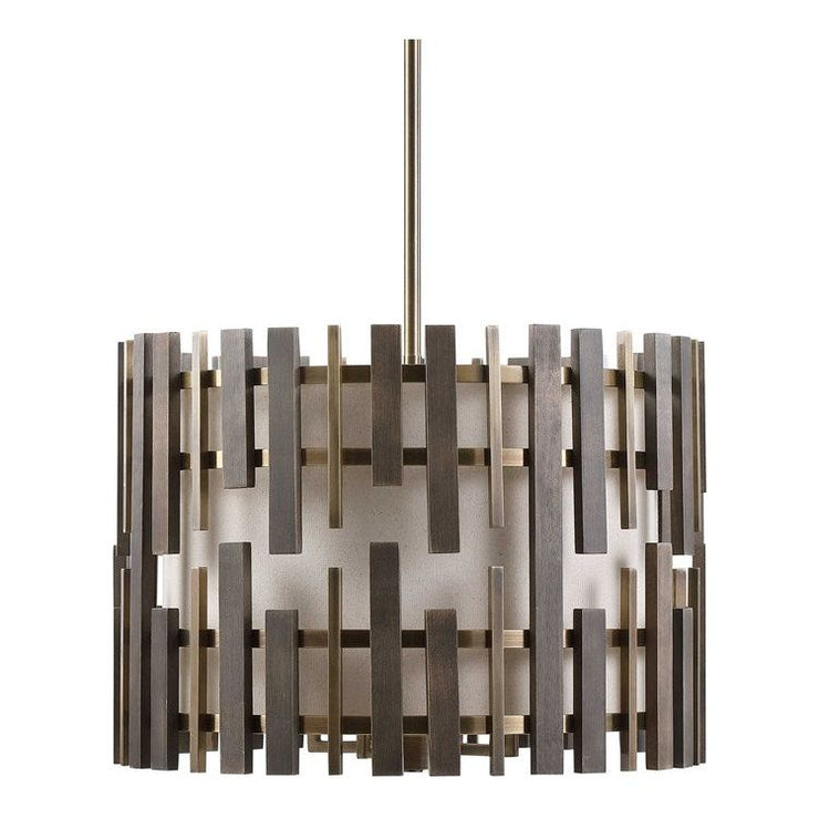 Uttermost Myers Warm Gray Wood and Antiqued Brass Modern 4 Light Pendant