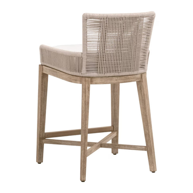 Essentials For Living Overlay Counter Stool ~ Oyster Twist Rope, LiveSmart Peyton-Pearl With Natural Gray Mahogany Frame