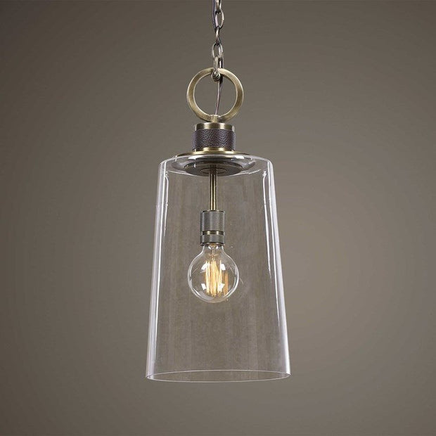 Uttermost Rosston Industrial Glass With Antique Braa Finish Mini Pendant Light