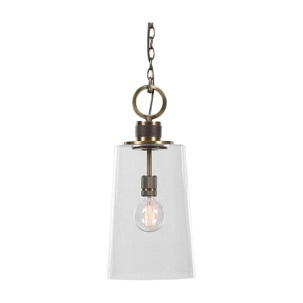 Uttermost Rosston Industrial Glass With Antique Braa Finish Mini Pendant Light