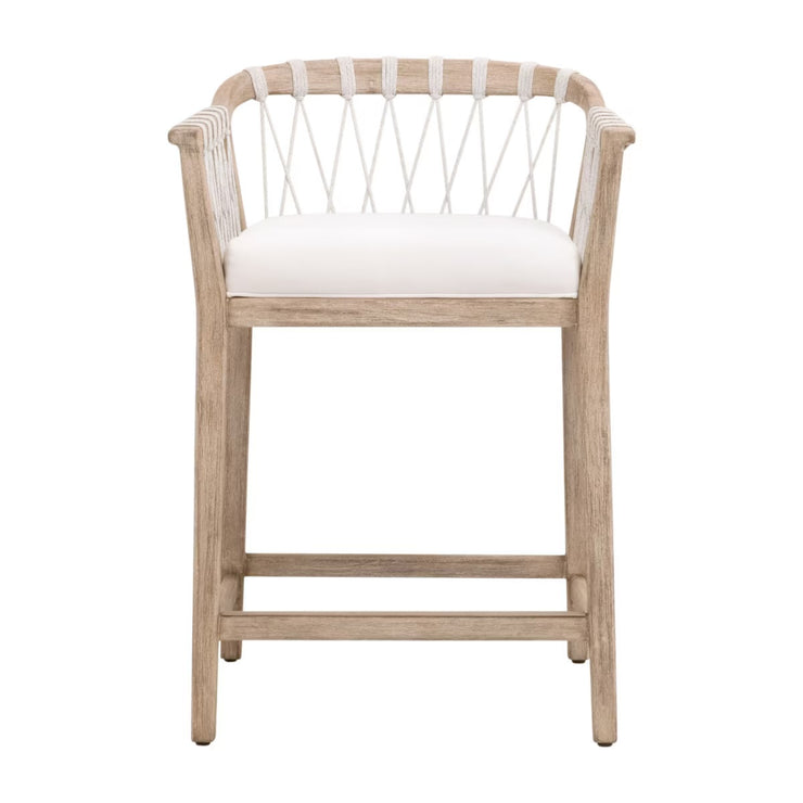 Essentials For Living Pacific Counter Stool ~ White Speckle Flat Rope, LiveSmart Peyton-Pearl With Natural Gray Mahogany Frame