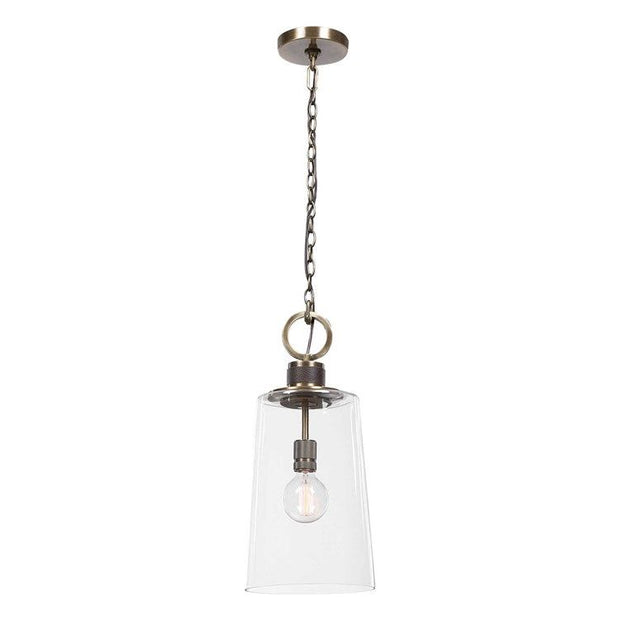 Uttermost Rosston Industrial Glass With Antique Braa Finish Mini Pendant Light