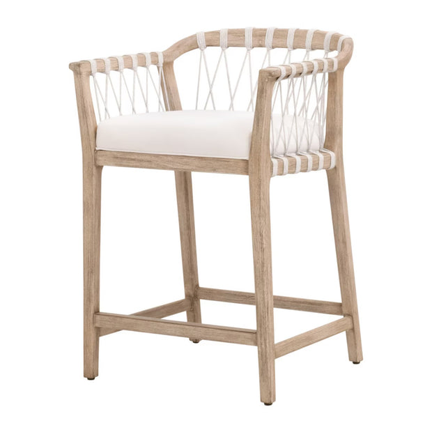 Essentials For Living Pacific Counter Stool ~ White Speckle Flat Rope, LiveSmart Peyton-Pearl With Natural Gray Mahogany Frame