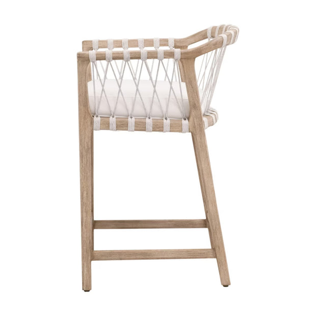 Essentials For Living Pacific Counter Stool ~ White Speckle Flat Rope, LiveSmart Peyton-Pearl With Natural Gray Mahogany Frame