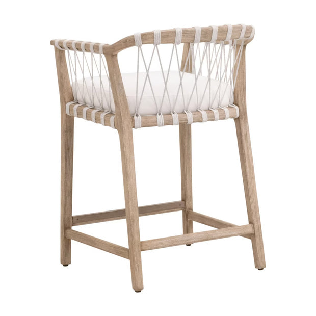 Essentials For Living Pacific Counter Stool ~ White Speckle Flat Rope, LiveSmart Peyton-Pearl With Natural Gray Mahogany Frame
