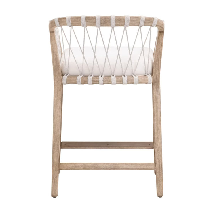 Essentials For Living Pacific Counter Stool ~ White Speckle Flat Rope, LiveSmart Peyton-Pearl With Natural Gray Mahogany Frame