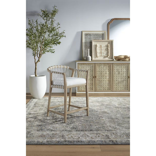 Essentials For Living Pacific Counter Stool ~ White Speckle Flat Rope, LiveSmart Peyton-Pearl With Natural Gray Mahogany Frame