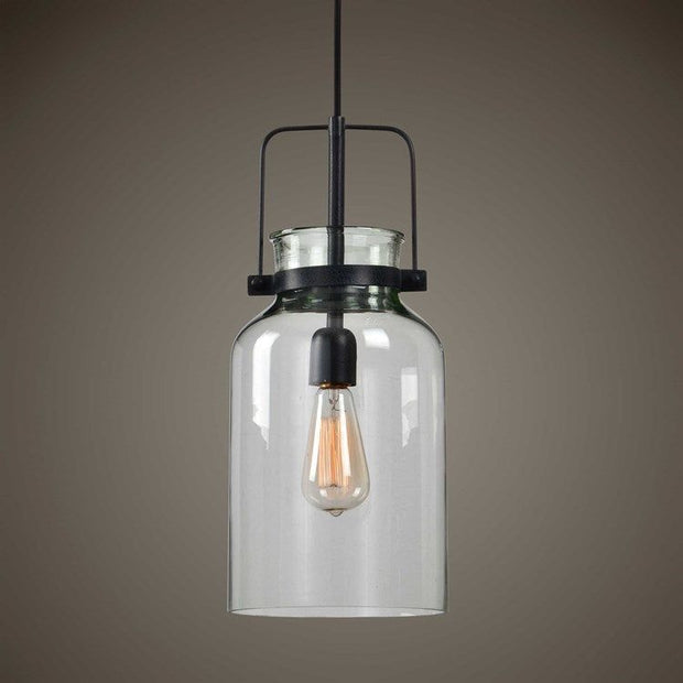 Uttermost Lansing Glass With Textured Black Finish Modern Farmhouse Mini Pendant Light