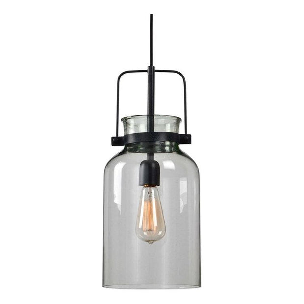 Uttermost Lansing Glass With Textured Black Finish Modern Farmhouse Mini Pendant Light