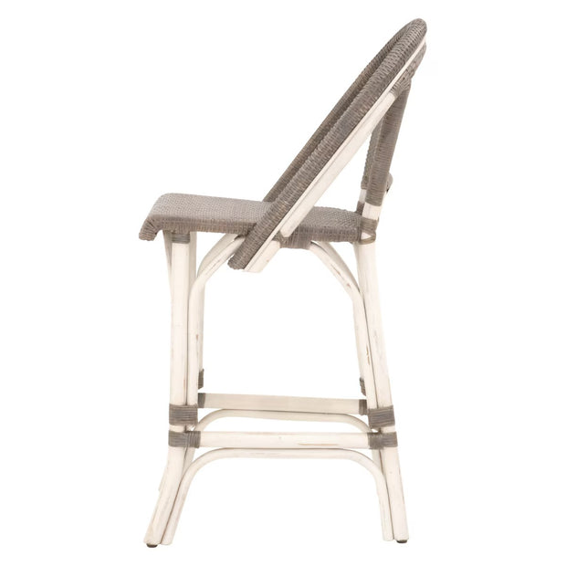 Essentials For Living Paris Counter Stool ~ Antique White Rattan With Sanded Gray Frame