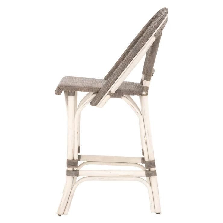 Essentials For Living Paris Counter Stool ~ Antique White Rattan With Sanded Gray Frame