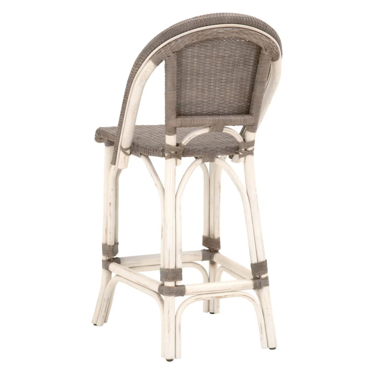 Essentials For Living Paris Counter Stool ~ Antique White Rattan With Sanded Gray Frame