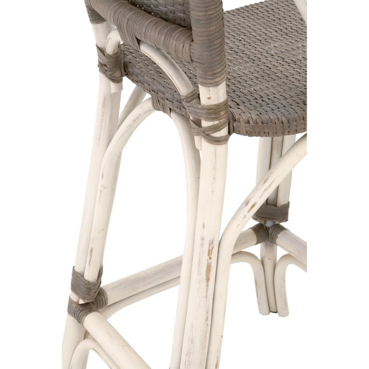 Essentials For Living Paris Counter Stool ~ Antique White Rattan With Sanded Gray Frame
