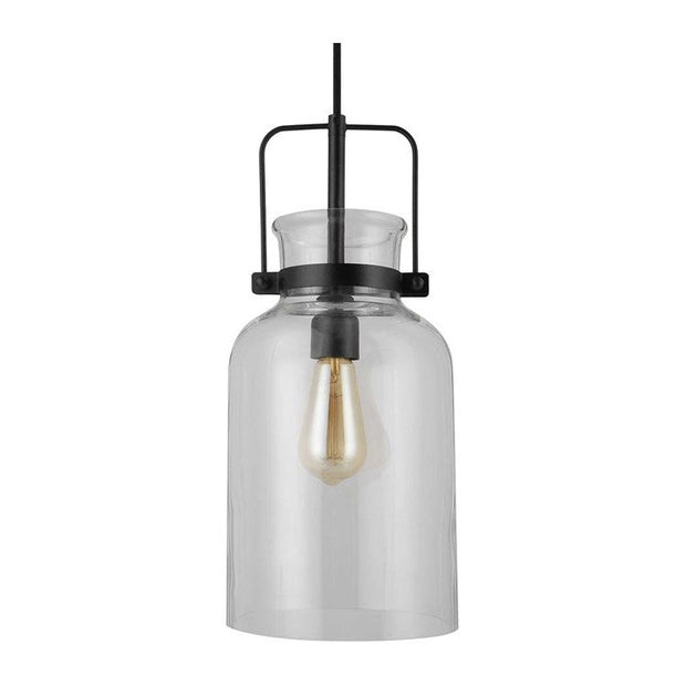 Uttermost Lansing Glass With Textured Black Finish Modern Farmhouse Mini Pendant Light