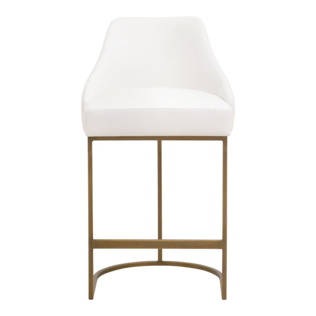 Essentials For Living Parissa Counter Stool ~ Pure White Top Grain Leather With Brushed Gold Frame