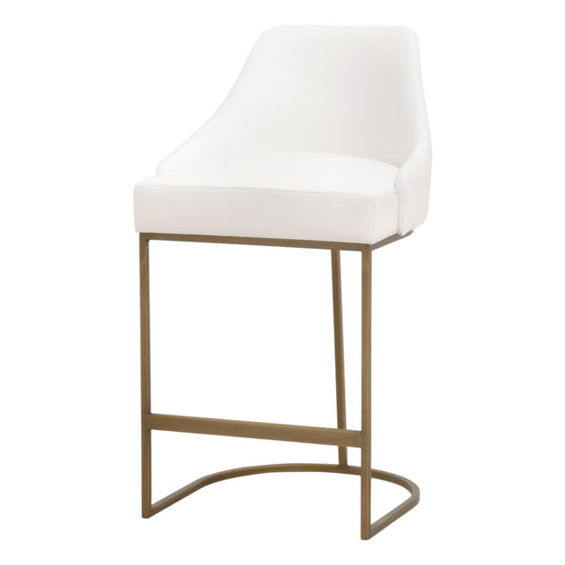 Essentials For Living Parissa Counter Stool ~ Pure White Top Grain Leather With Brushed Gold Frame