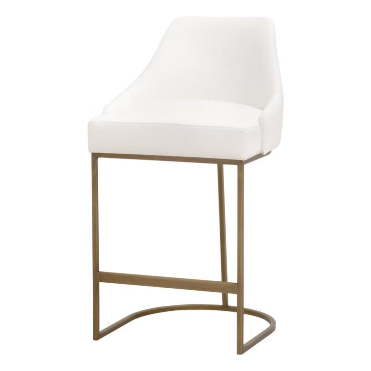 Essentials For Living Parissa Counter Stool ~ Pure White Top Grain Leather With Brushed Gold Frame