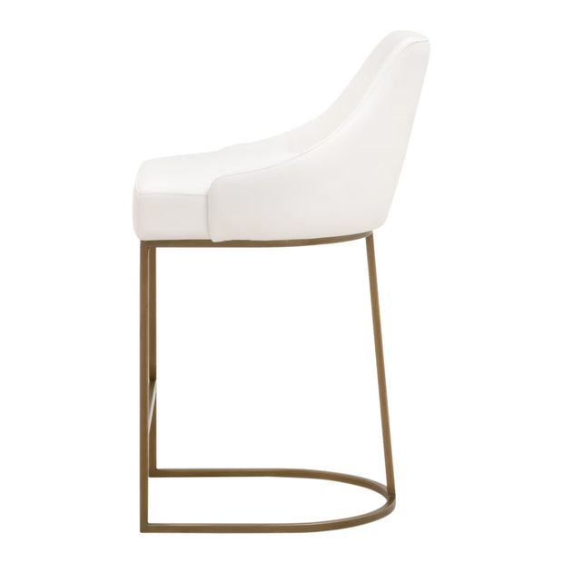 Essentials For Living Parissa Counter Stool ~ Pure White Top Grain Leather With Brushed Gold Frame