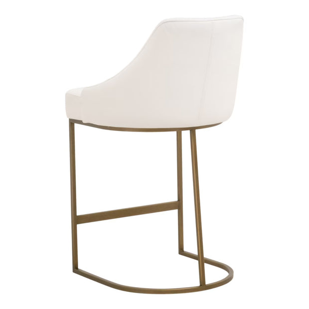 Essentials For Living Parissa Counter Stool ~ Pure White Top Grain Leather With Brushed Gold Frame