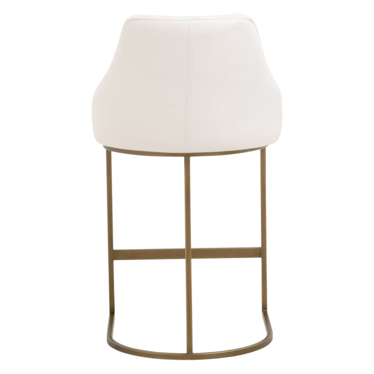 Essentials For Living Parissa Counter Stool ~ Pure White Top Grain Leather With Brushed Gold Frame