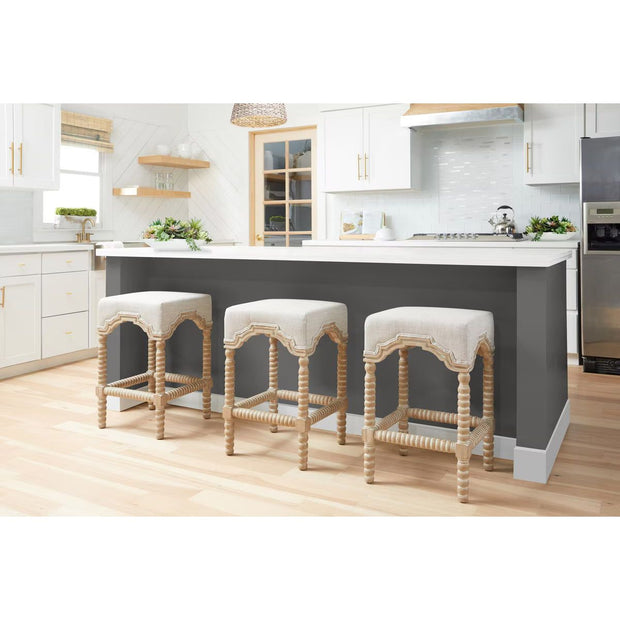 Essentials For Living Rue Counter Stool ~ Performance Bisque French Linen With Natural Gray Ash Frame