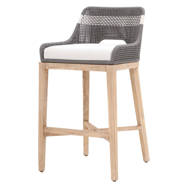 Essentials For Living Tapestry BarStool ~ Dove Flat Rope, White Speckle Stripe, Performance White Speckle With Natural Gray Mahogany Frame