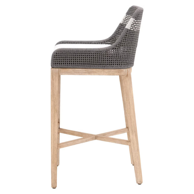 Essentials For Living Tapestry BarStool ~ Dove Flat Rope, White Speckle Stripe, Performance White Speckle With Natural Gray Mahogany Frame