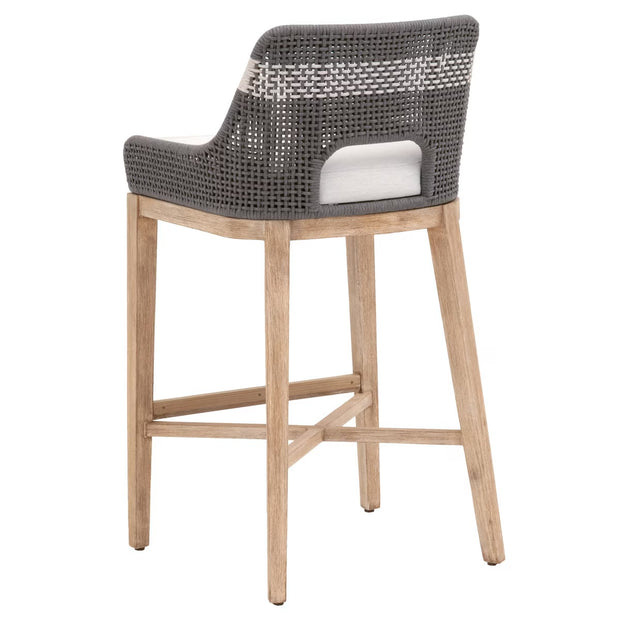 Essentials For Living Tapestry BarStool ~ Dove Flat Rope, White Speckle Stripe, Performance White Speckle With Natural Gray Mahogany Frame