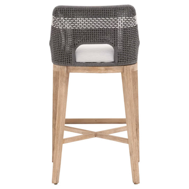 Essentials For Living Tapestry BarStool ~ Dove Flat Rope, White Speckle Stripe, Performance White Speckle With Natural Gray Mahogany Frame