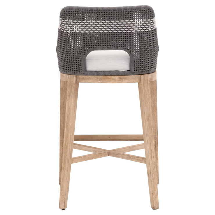 Essentials For Living Tapestry BarStool ~ Dove Flat Rope, White Speckle Stripe, Performance White Speckle With Natural Gray Mahogany Frame
