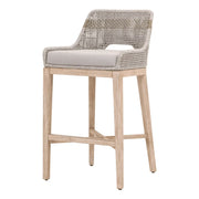 Essentials For Living Tapestry BarStool ~ Taupe & White Flat Rope, Taupe Stripe, Performance Pumice With Natural Gray Mahogany Frame