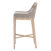 Essentials For Living Tapestry BarStool ~ Taupe & White Flat Rope, Taupe Stripe, Performance Pumice With Natural Gray Mahogany Frame