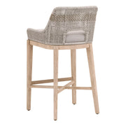 Essentials For Living Tapestry BarStool ~ Taupe & White Flat Rope, Taupe Stripe, Performance Pumice With Natural Gray Mahogany Frame