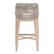 Essentials For Living Tapestry BarStool ~ Taupe & White Flat Rope, Taupe Stripe, Performance Pumice With Natural Gray Mahogany Frame