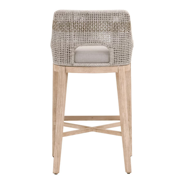 Essentials For Living Tapestry BarStool ~ Taupe & White Flat Rope, Taupe Stripe, Performance Pumice With Natural Gray Mahogany Frame