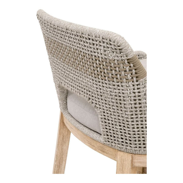 Essentials For Living Tapestry BarStool ~ Taupe & White Flat Rope, Taupe Stripe, Performance Pumice With Natural Gray Mahogany Frame