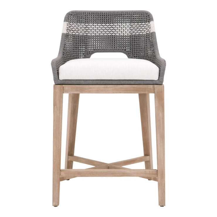 Essentials For Living Tapestry Counter Stool ~ Dove Flat Rope, White Speckle Stripe, Performance White Speckle With Natural Gray Mahogany Frame